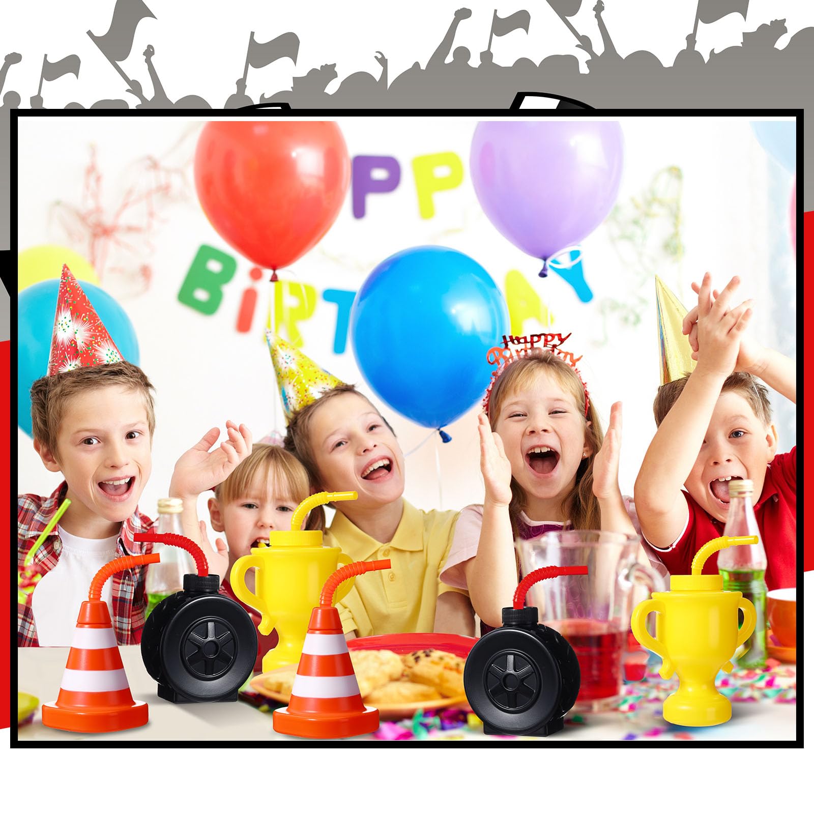 Mifoci 12-Pack Construction Cone & Tire Shaped Cups with Straws – 10 oz Party Favors