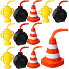 Mifoci 12-Pack Construction Cone & Tire Shaped Cups with Straws – 10 oz Party Favors