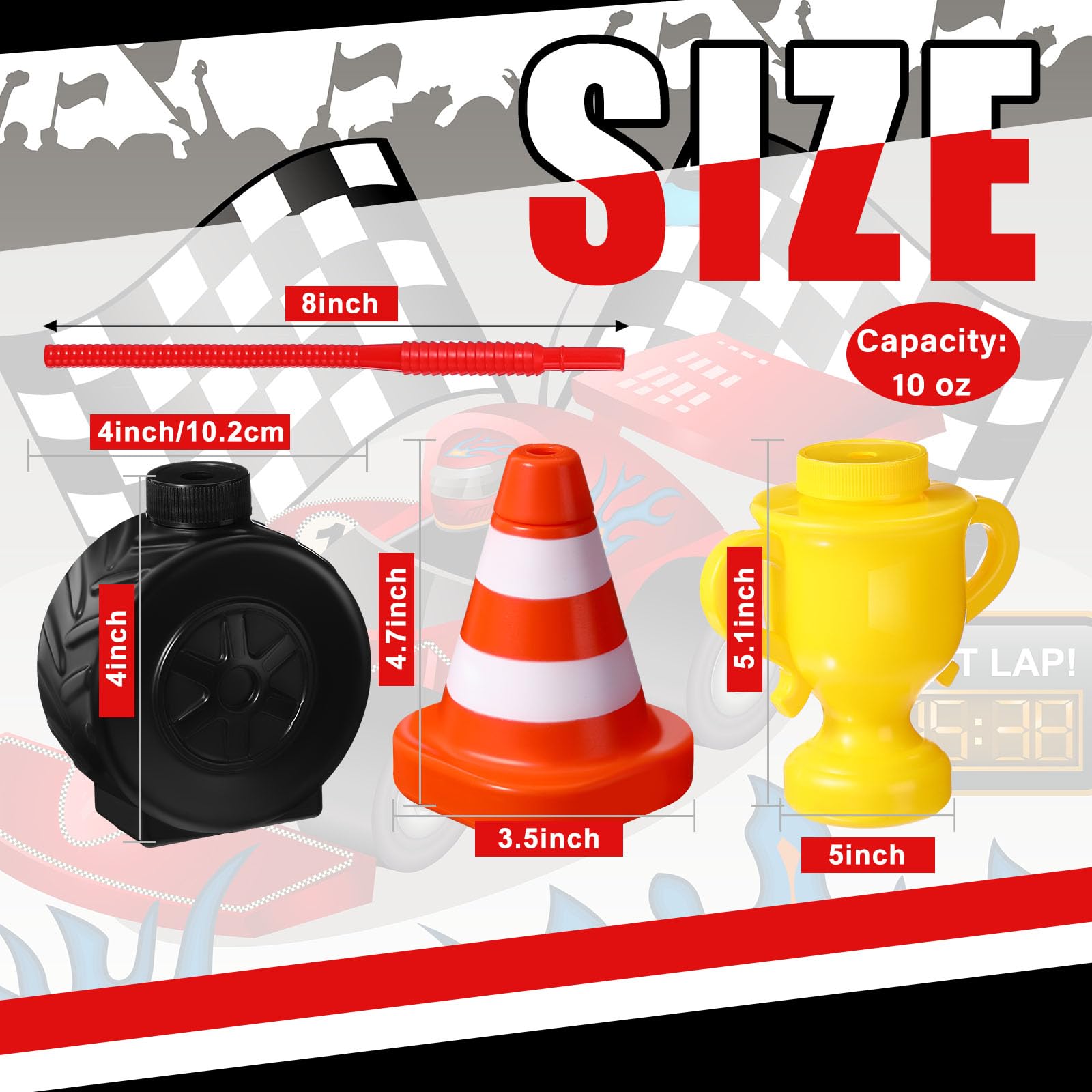 Mifoci 12-Pack Construction Cone & Tire Shaped Cups with Straws – 10 oz Party Favors