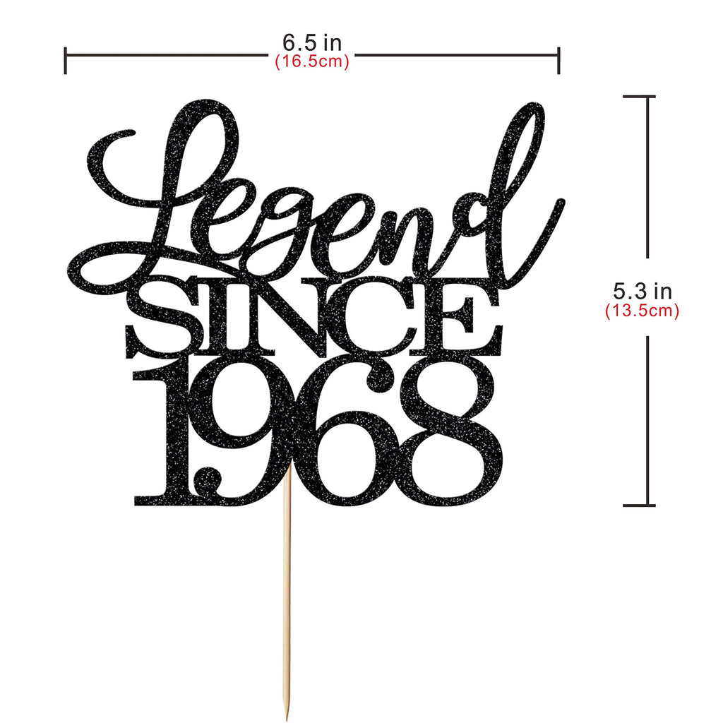 Migeaks Legend Since 1968 Cake Topper – 58th Birthday, Black Glitter, Handmade