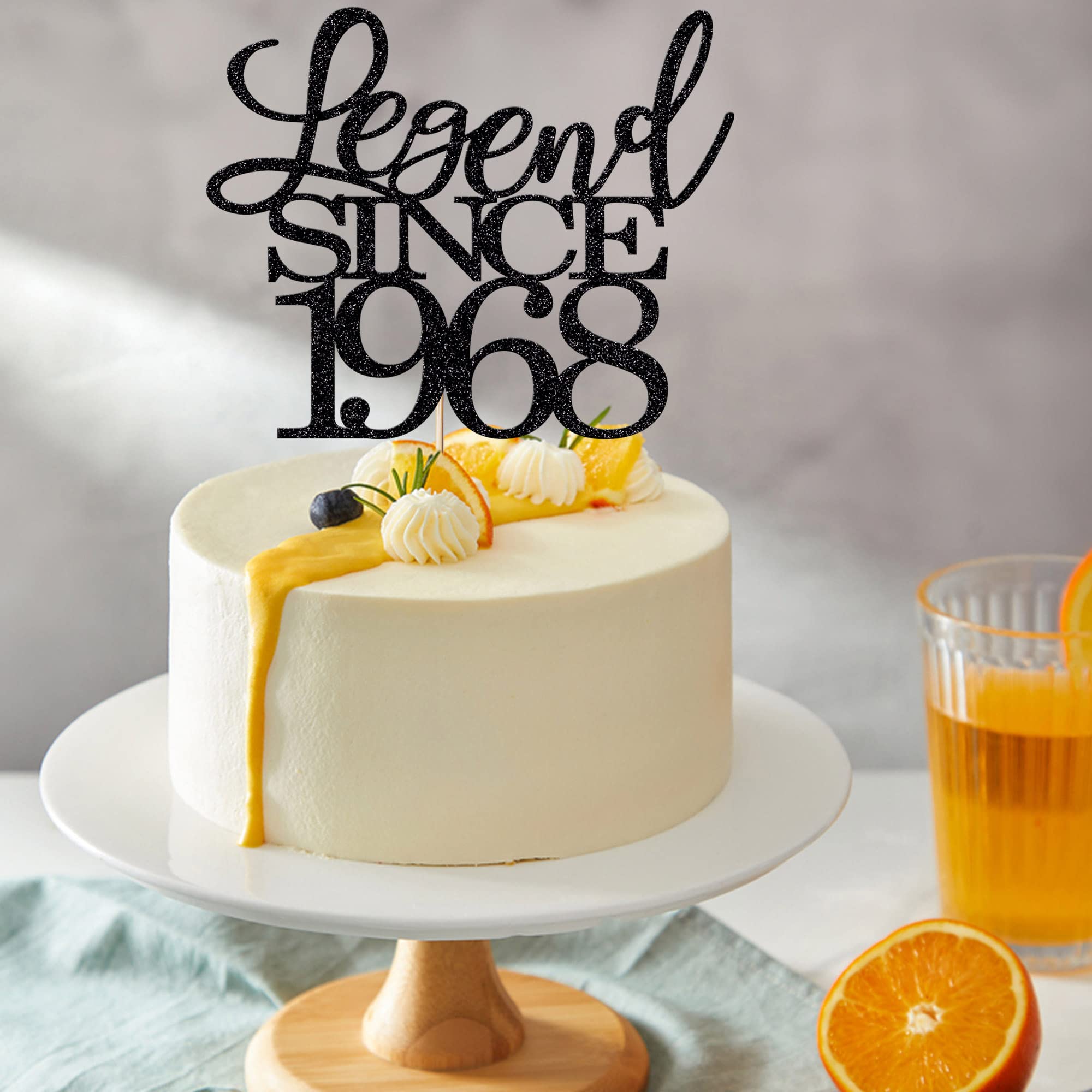 Migeaks Legend Since 1968 Cake Topper – 58th Birthday, Black Glitter, Handmade