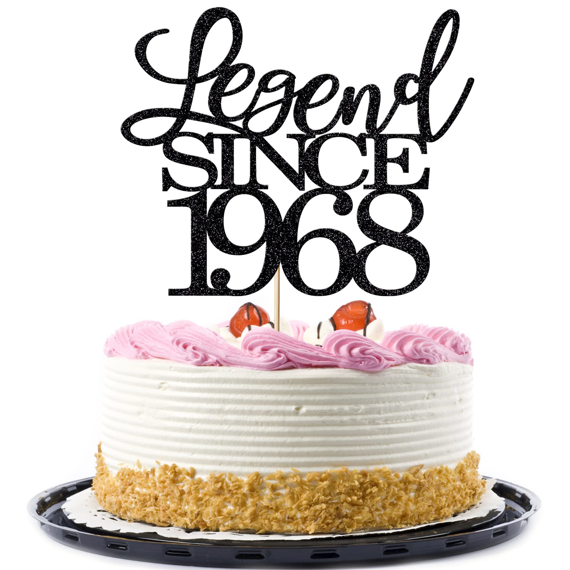 Migeaks Legend Since 1968 Cake Topper – 58th Birthday, Black Glitter, Handmade