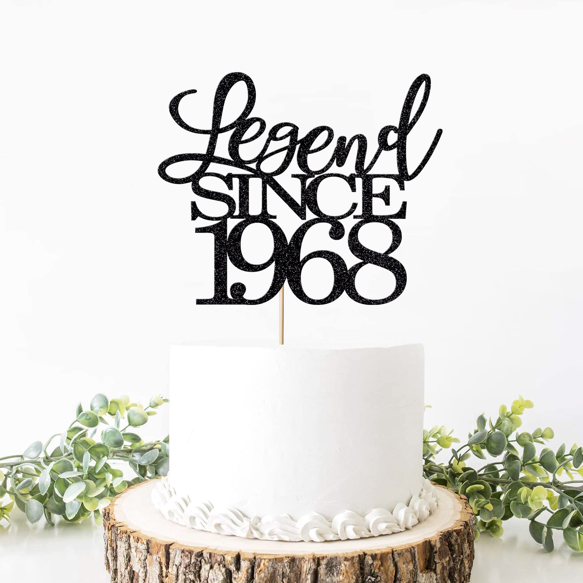 Migeaks Legend Since 1968 Cake Topper – 58th Birthday, Black Glitter, Handmade