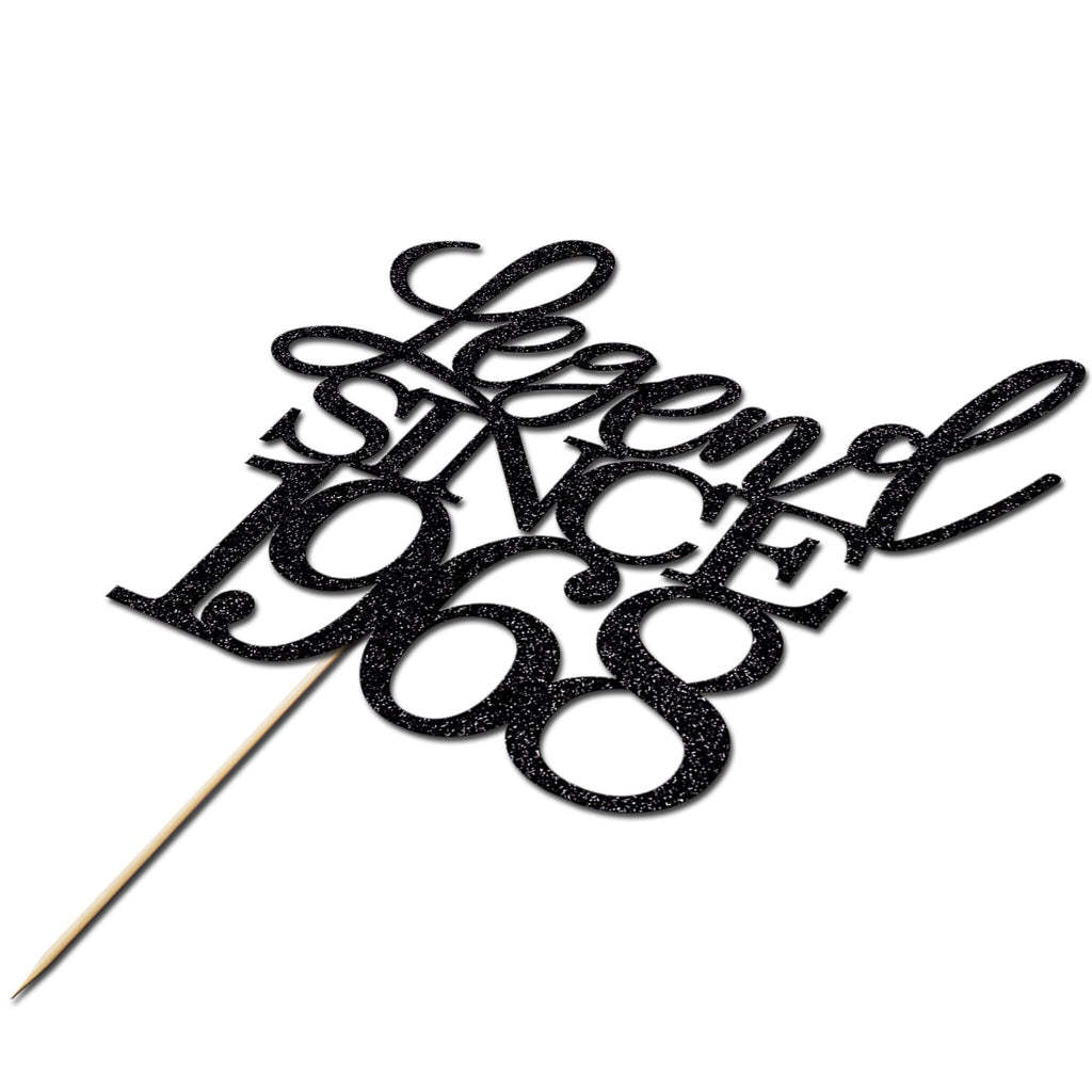 Migeaks Legend Since 1968 Cake Topper – 58th Birthday, Black Glitter, Handmade