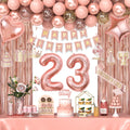 Miidenks 23rd Birthday Decorations – Rose Gold Party Supplies with Banner, Balloons & Fringe Curtains