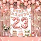 Miidenks 23rd Birthday Decorations – Rose Gold Party Supplies with Banner, Balloons & Fringe Curtains