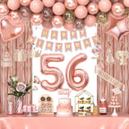 Miidenks 56th Birthday Decorations for Women – Rose Gold Party Supplies with Banner & Balloons