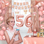Miidenks 56th Birthday Decorations for Women – Rose Gold Party Supplies with Banner & Balloons