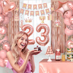 Miidenks 23rd Birthday Decorations – Rose Gold Party Supplies with Banner, Balloons & Fringe Curtains