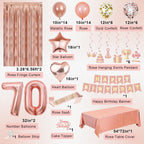 Miidenks Rose Gold 70th Birthday Decorations for Women – Banner, Fringe Curtains & Balloons