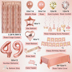 Miidenks Rose Gold 49th Birthday Decorations for Women | Banner, Balloons, Fringe Curtains