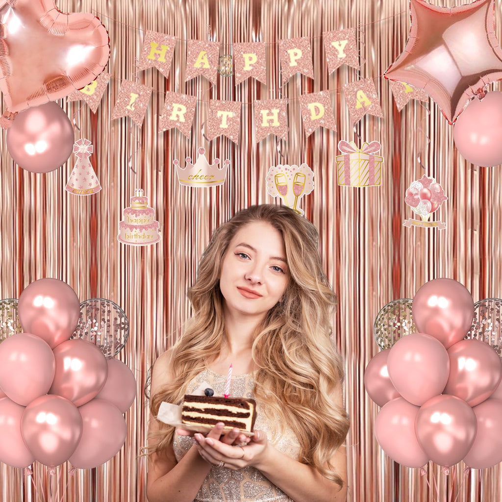 Miidenks 56th Birthday Decorations for Women – Rose Gold Party Supplies with Banner & Balloons