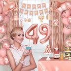 Miidenks Rose Gold 49th Birthday Decorations for Women | Banner, Balloons, Fringe Curtains