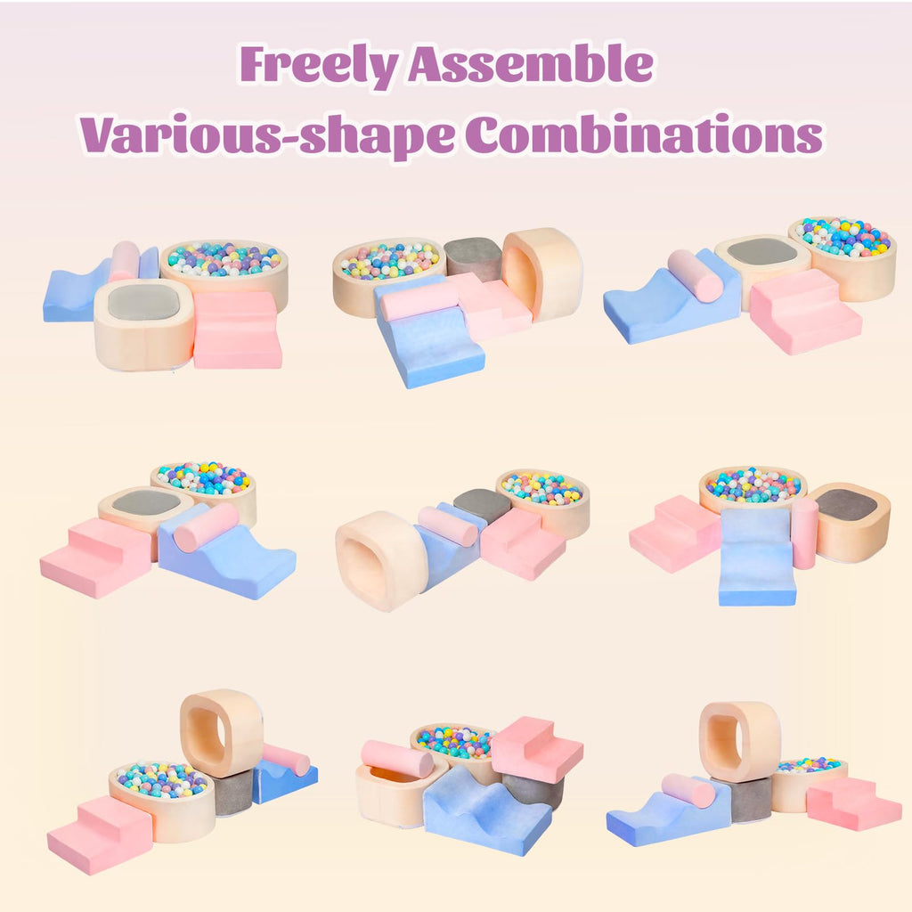 MIND&ACTION 6-Piece Toddler Climbing Toys with Ball Pit | Indoor Foam Blocks