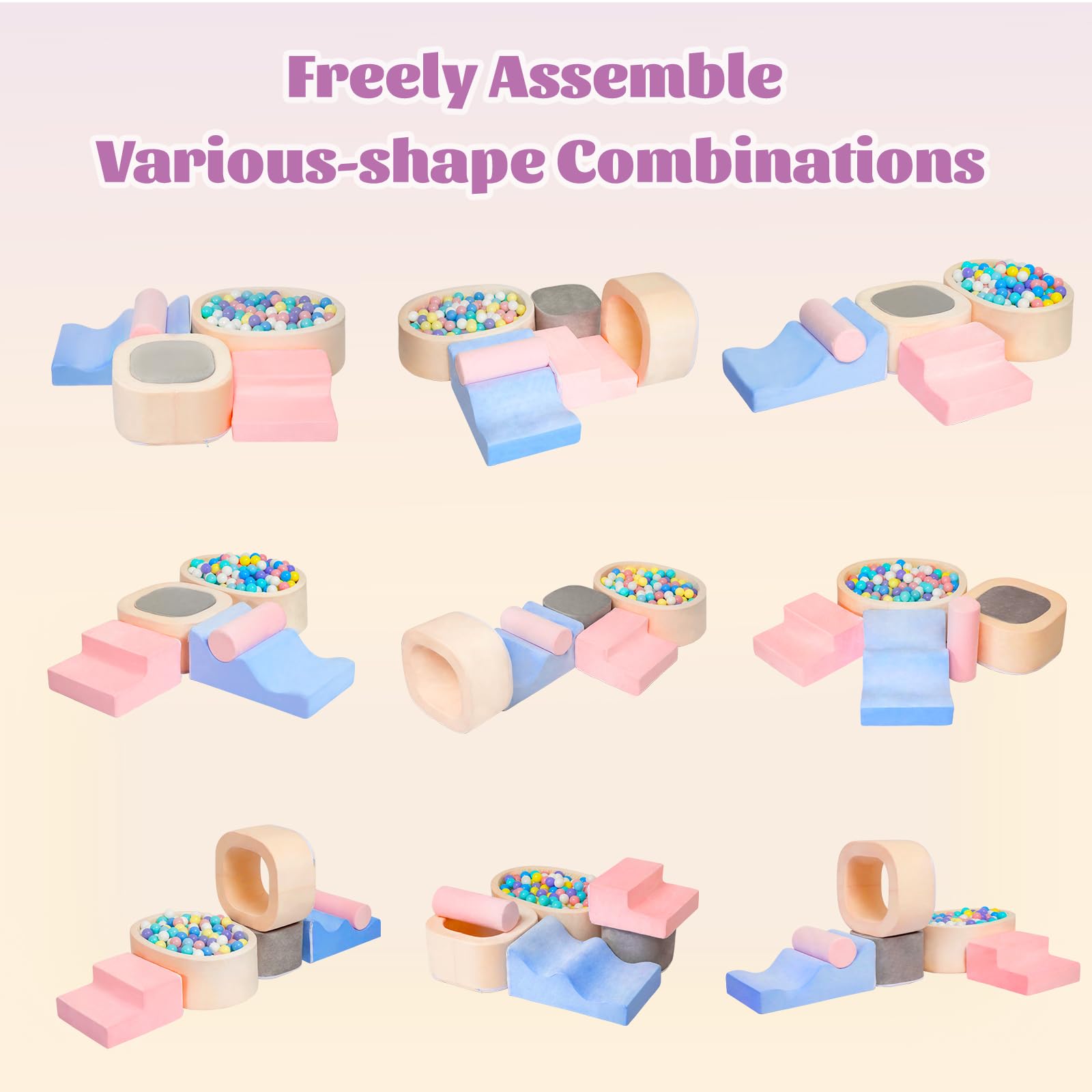 MIND&ACTION 6-Piece Toddler Climbing Toys with Ball Pit | Indoor Foam Blocks