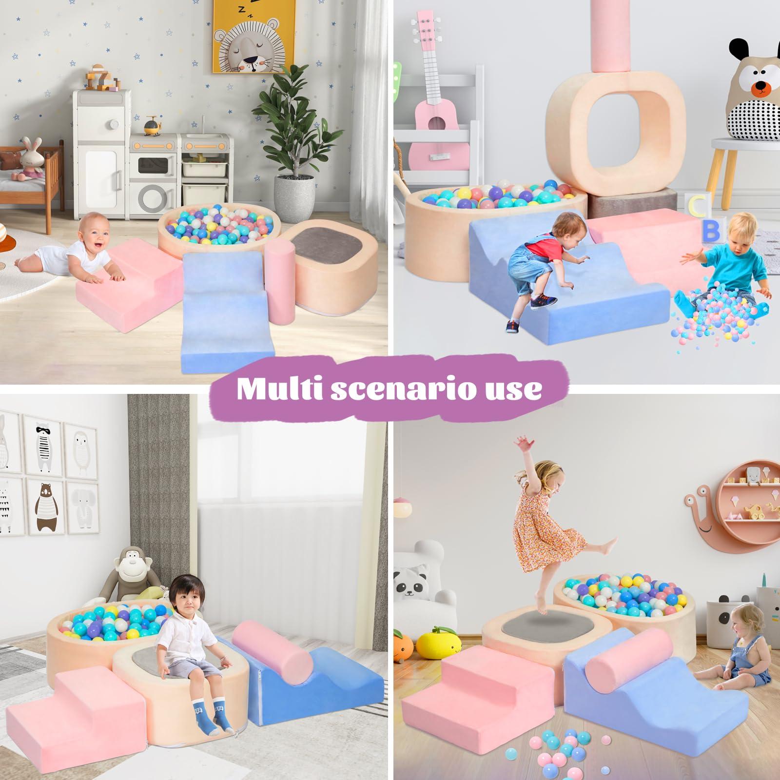 MIND&ACTION 6-Piece Toddler Climbing Toys with Ball Pit | Indoor Foam Blocks