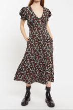 Louche Minerva Jolly Ditsy Print Puff Sleeve Midi Dress