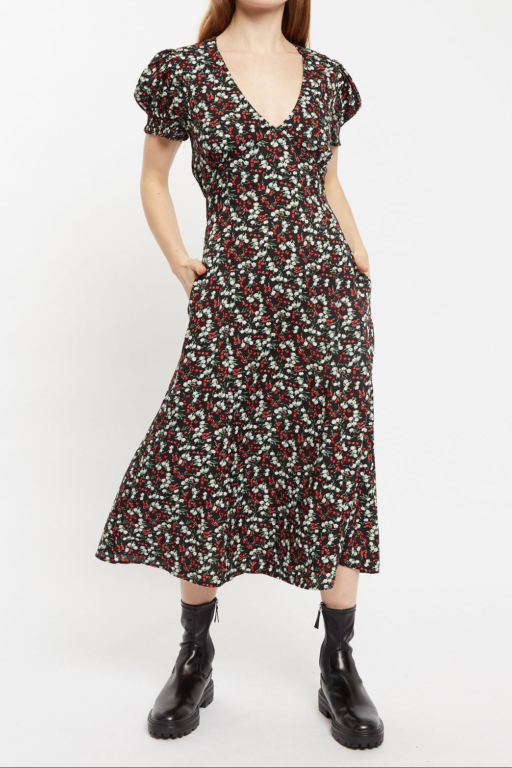 Louche Minerva Jolly Ditsy Print Puff Sleeve Midi Dress