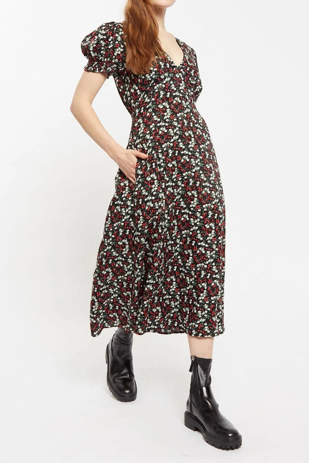 Louche Minerva Jolly Ditsy Print Puff Sleeve Midi Dress