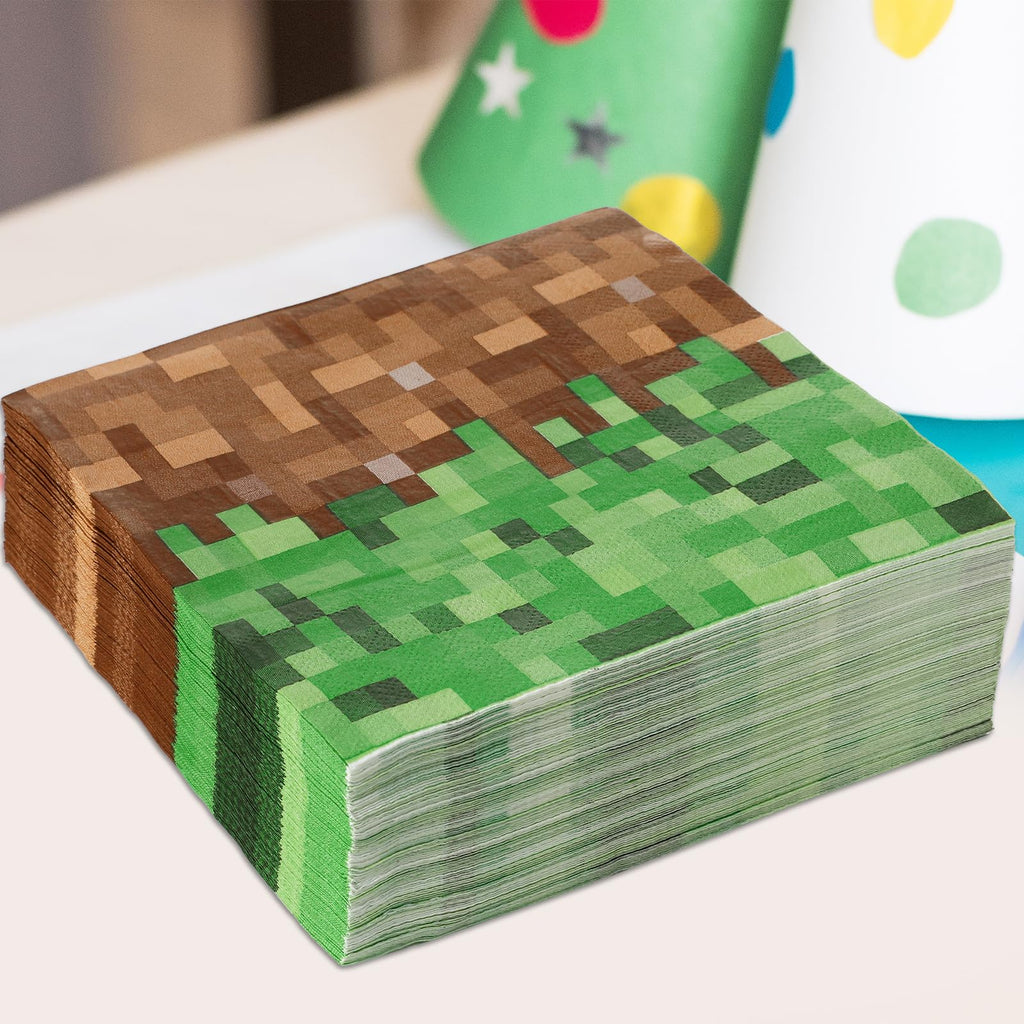 MinFyberd 60-Pcs Pixel Party Napkins – Video Game Theme Disposable Tableware
