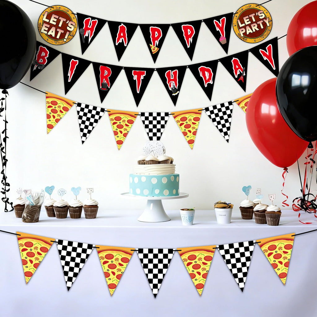 MinFyberd Night Party Decoration Banner – Pre-Strung Horror Game Pennants, Black & White Checkered Garland