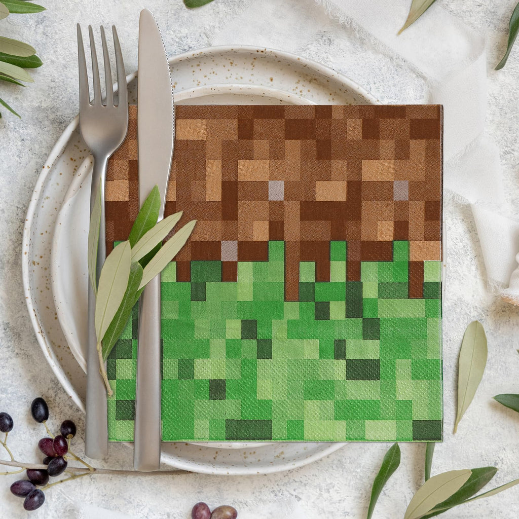 MinFyberd 60-Pcs Pixel Party Napkins – Video Game Theme Disposable Tableware