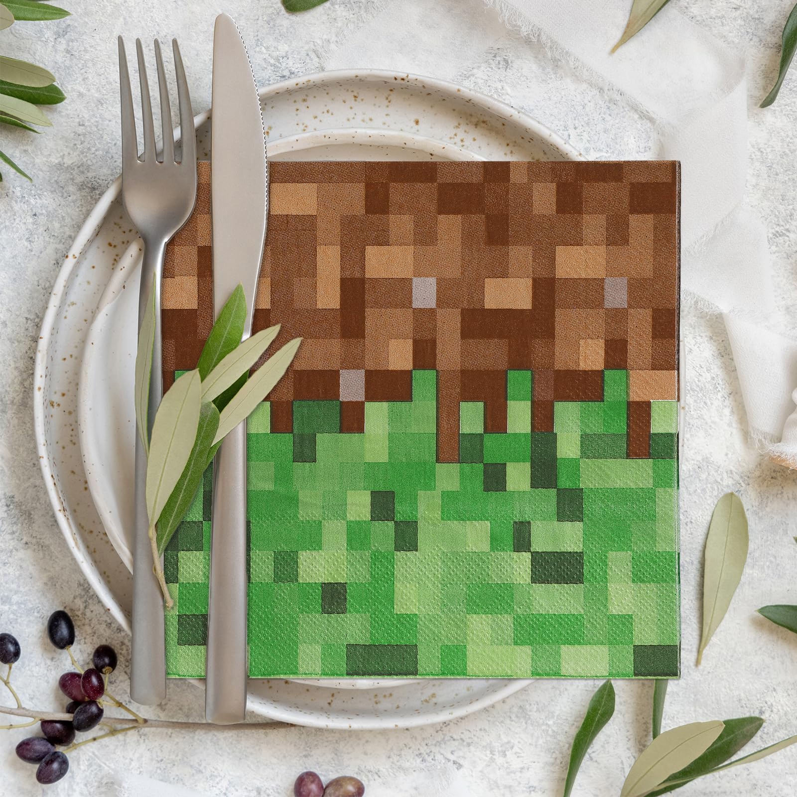 MinFyberd 60-Pcs Pixel Party Napkins – Video Game Theme Disposable Tableware