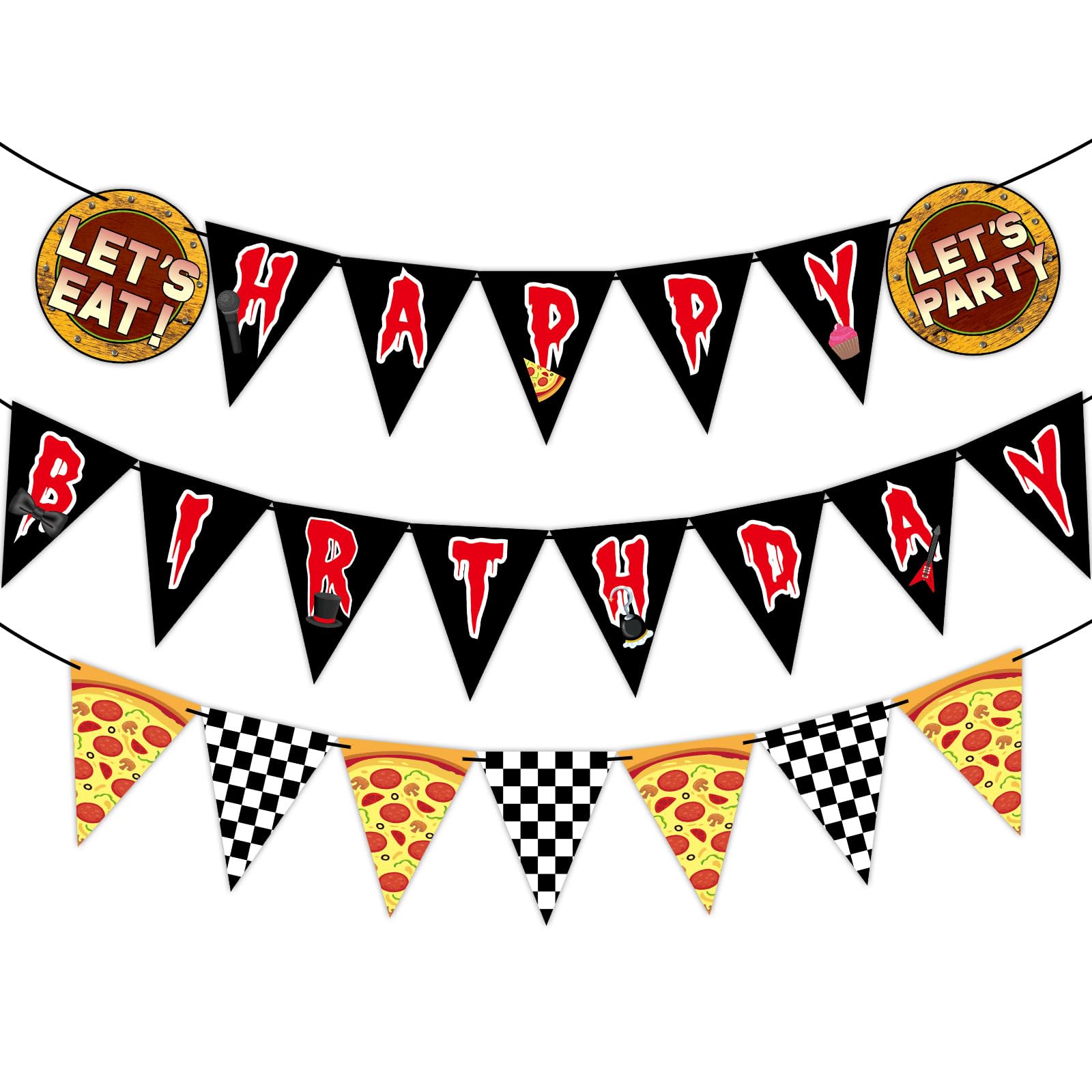 MinFyberd Night Party Decoration Banner – Pre-Strung Horror Game Pennants, Black & White Checkered Garland