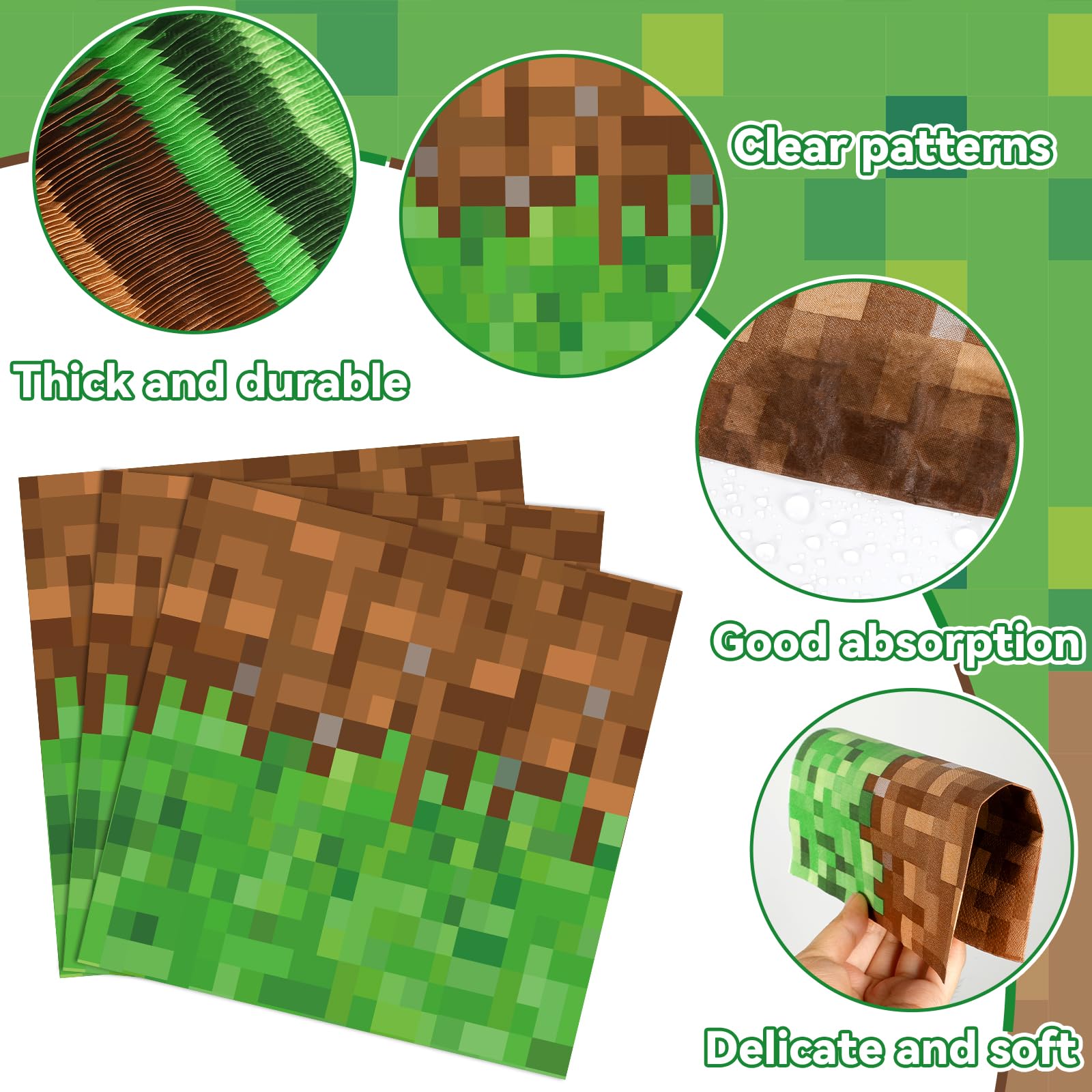 MinFyberd 60-Pcs Pixel Party Napkins – Video Game Theme Disposable Tableware