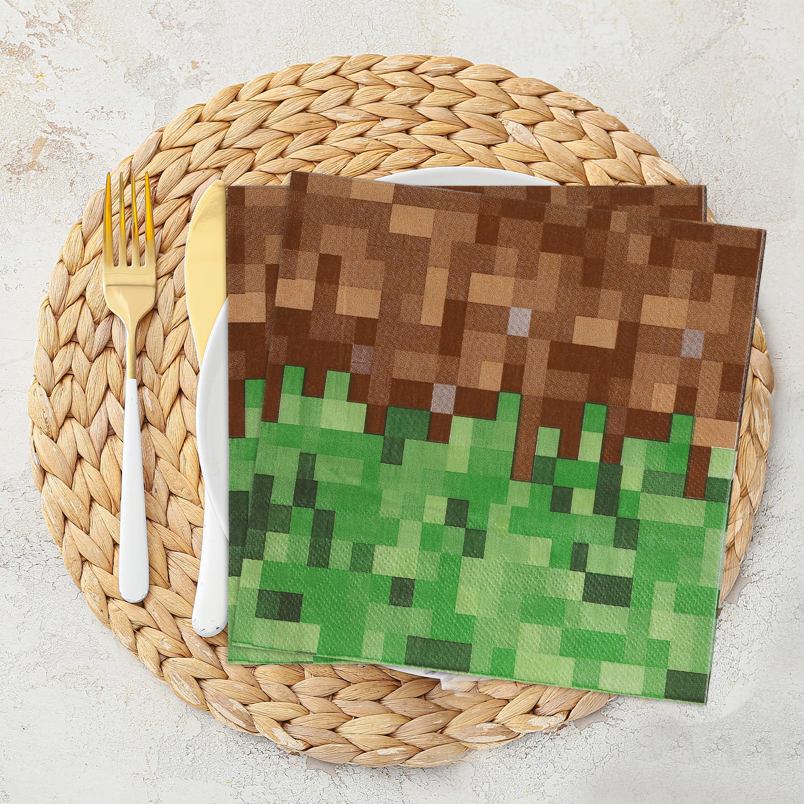 MinFyberd 60-Pcs Pixel Party Napkins – Video Game Theme Disposable Tableware