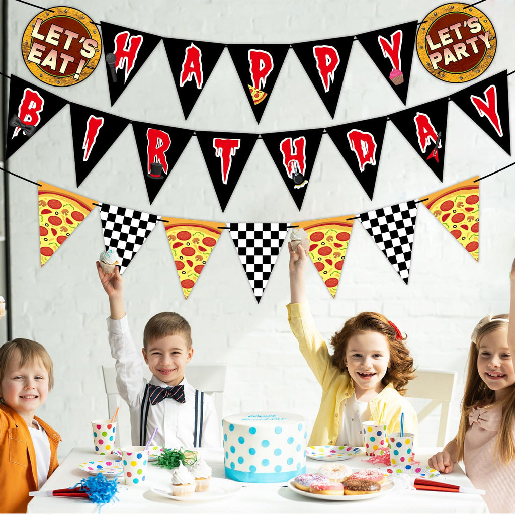 MinFyberd Night Party Decoration Banner – Pre-Strung Horror Game Pennants, Black & White Checkered Garland