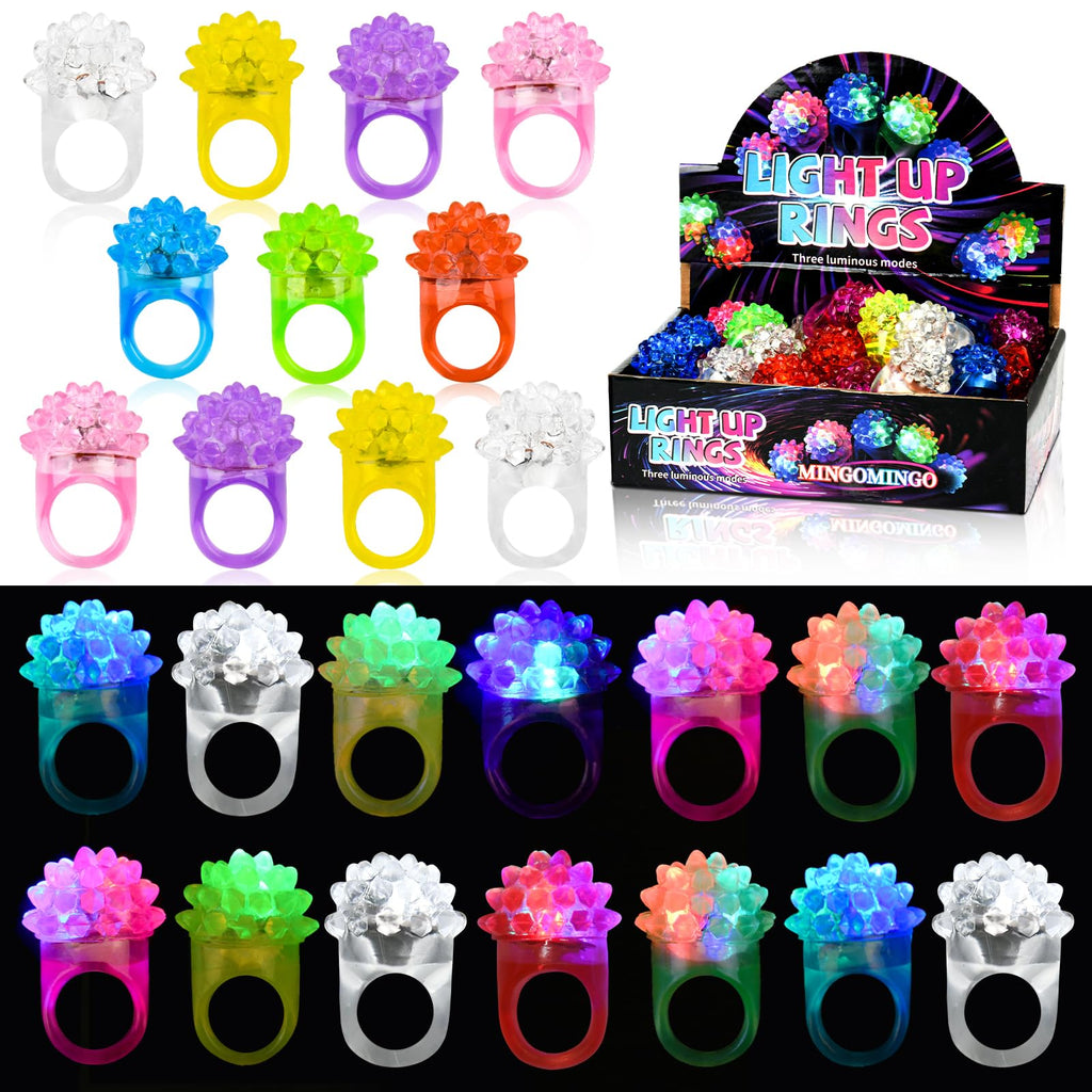 MINGOMINGO LED Light Up Rings – 3-Mode Glow Party Favors for Kids