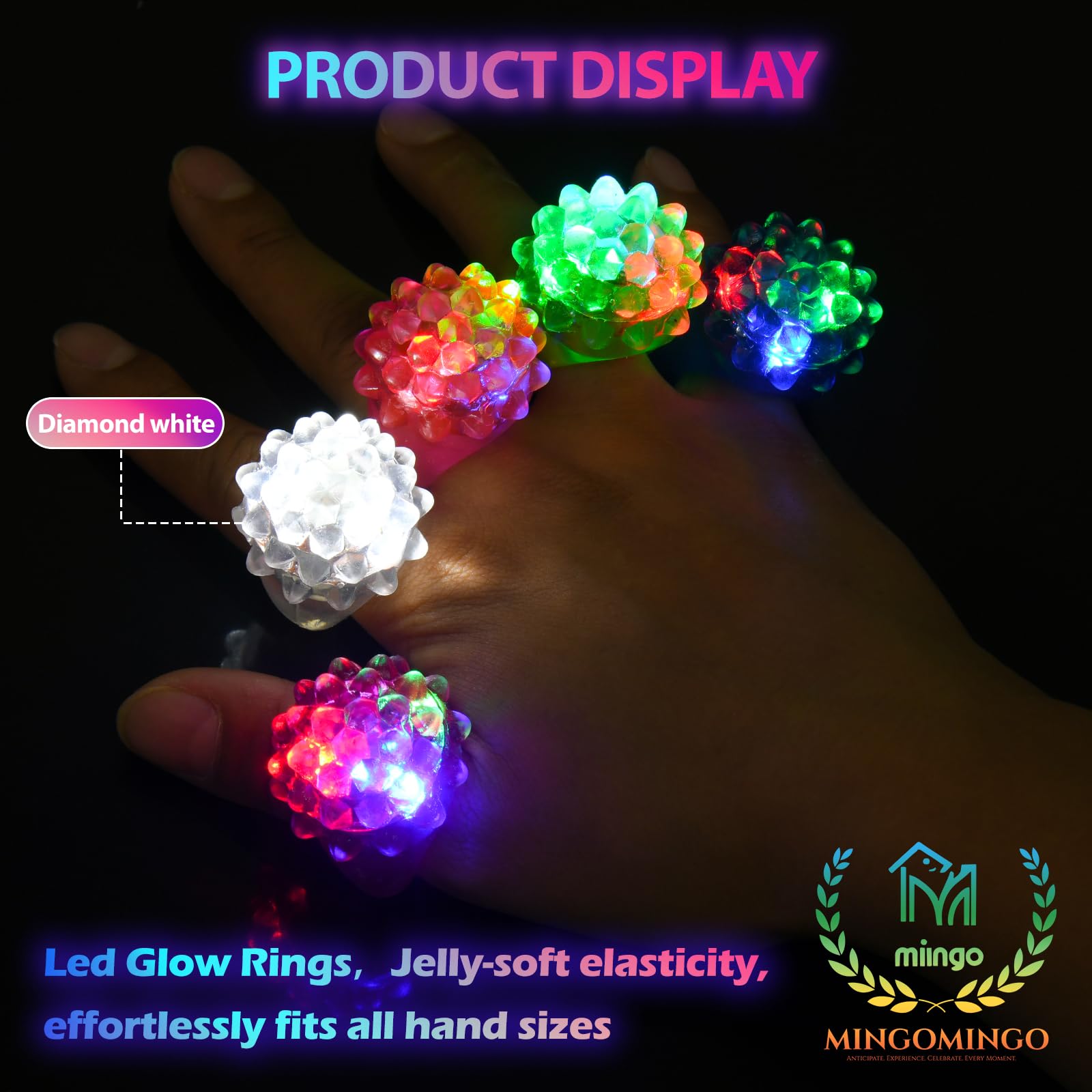 MINGOMINGO LED Light Up Rings – 3-Mode Glow Party Favors for Kids