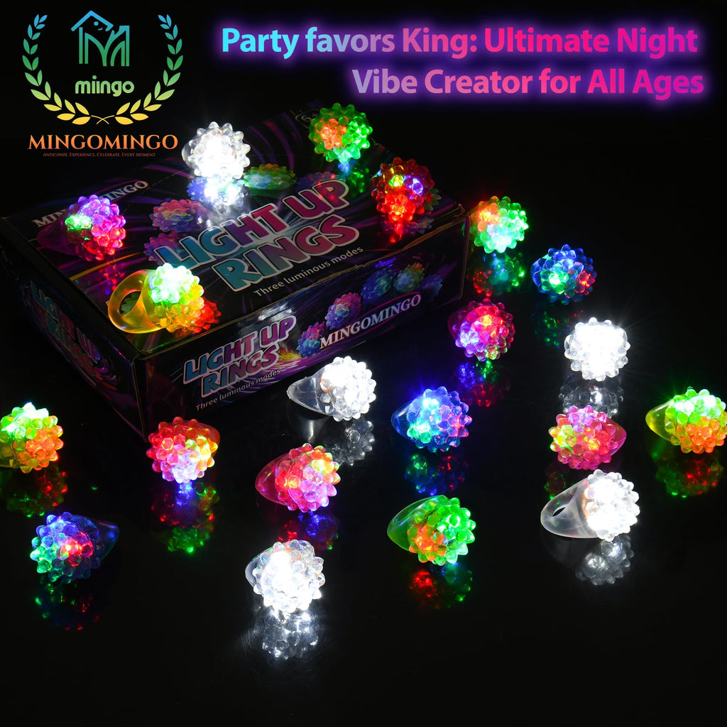 MINGOMINGO LED Light Up Rings – 3-Mode Glow Party Favors for Kids
