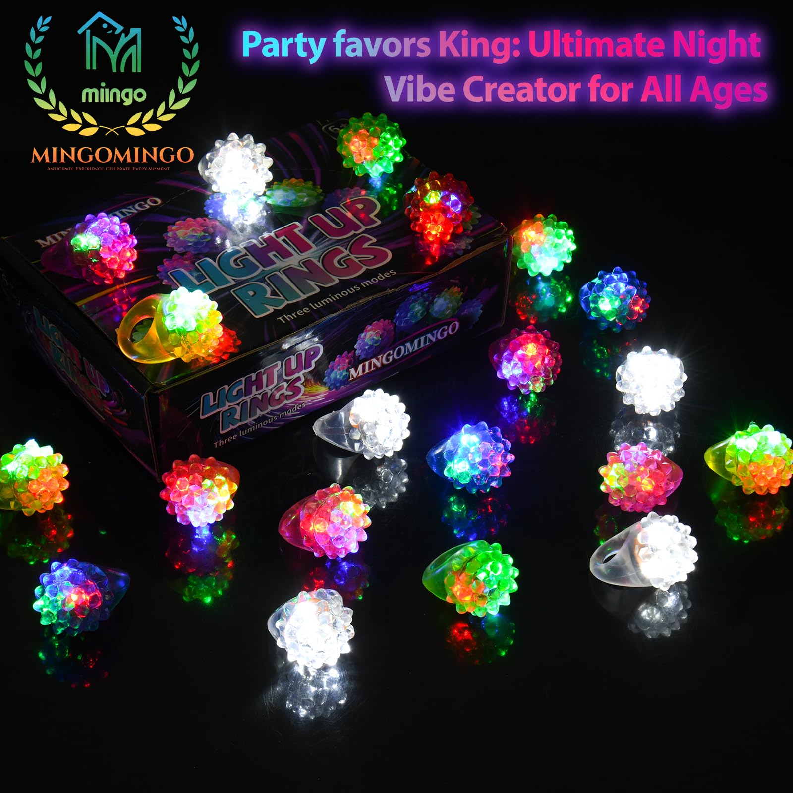 MINGOMINGO LED Light Up Rings – 3-Mode Glow Party Favors for Kids