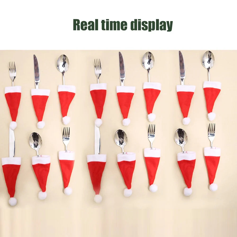 Mini Christmas Hat Cutlery Holders – Festive Tableware Bags for Holiday Dining & Decoration