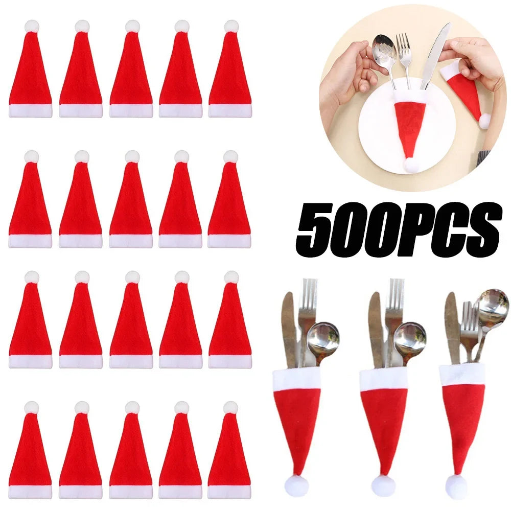 Mini Christmas Hat Cutlery Holders – Festive Tableware Bags for Holiday Dining & Decoration