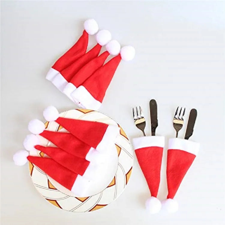 Mini Christmas Hat Cutlery Holders – Festive Tableware Bags for Holiday Dining & Decoration