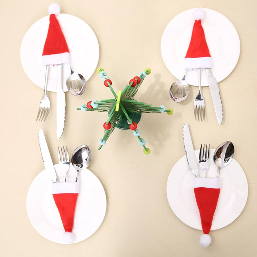 Mini Christmas Hat Cutlery Holders – Festive Tableware Bags for Holiday Dining & Decoration