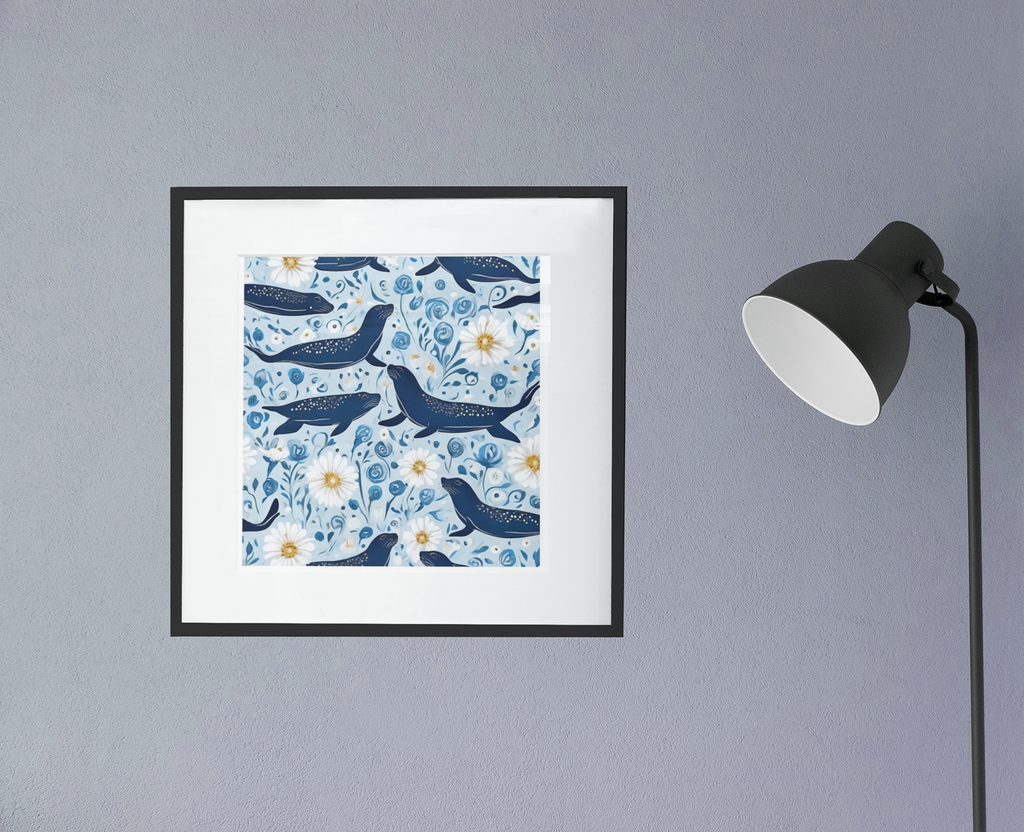 Whimsical Seal and Daisy Framed Wall Art