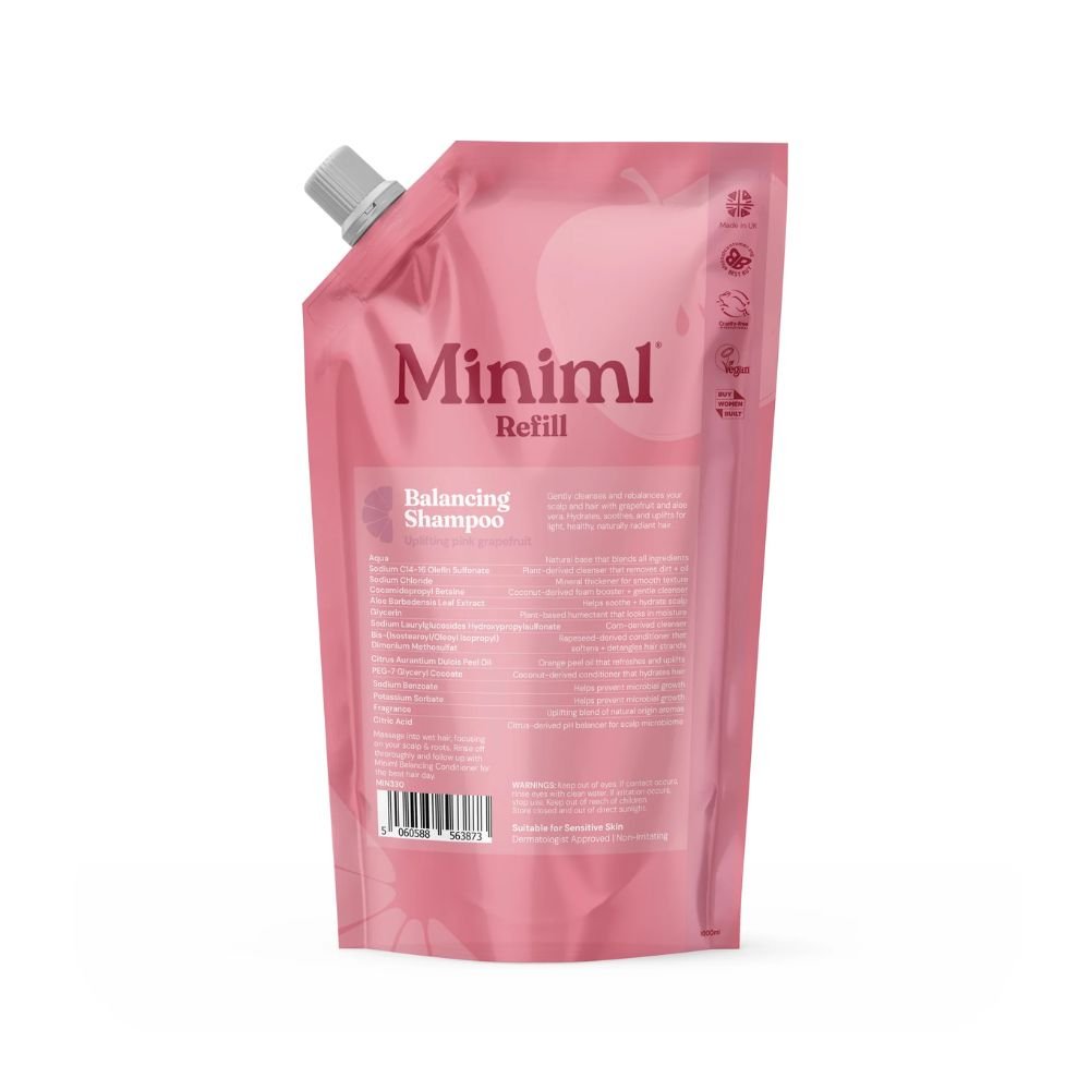 Miniml Pink Grapefruit + Aloe Vera Ausgleichendes Shampoo 1L Nachfüllpackung | Sanfte tägliche Reinigung