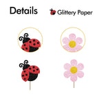 MINUET MINUTE 24PCS Ladybug Cupcake Toppers – Pink Flower Dessert Picks for Summer Garden Parties