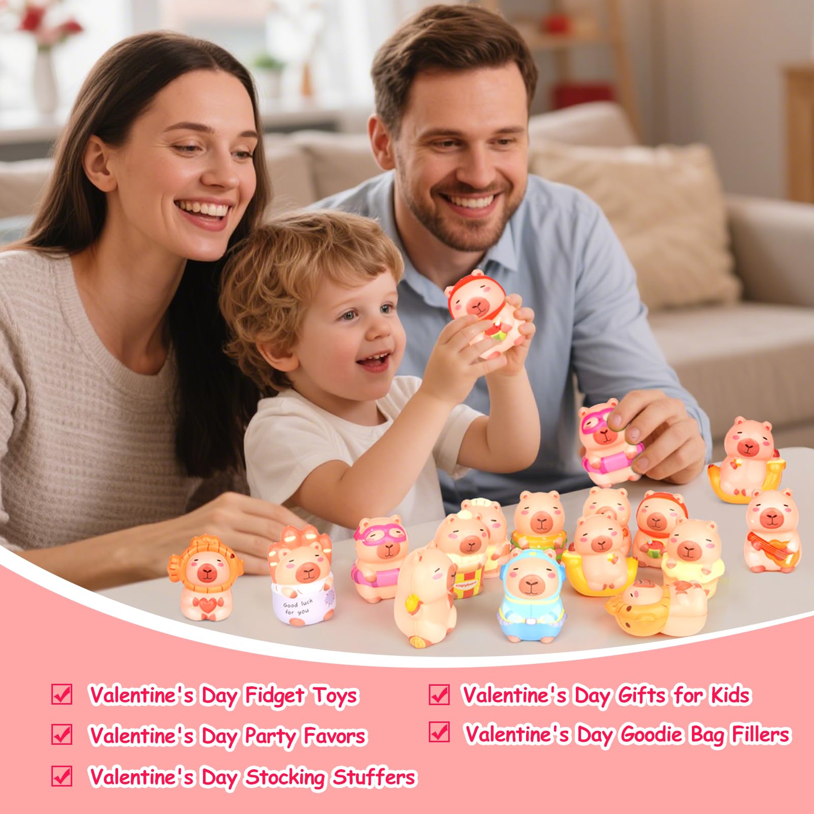 MINYSIC Valentines Day Capybara Squishy Toys – 24 Pack for Classroom Exchanges & Party Favors
