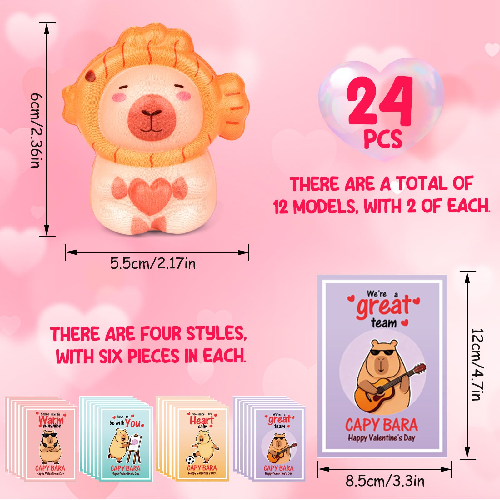 MINYSIC Valentines Day Capybara Squishy Toys – 24 Pack for Classroom Exchanges & Party Favors