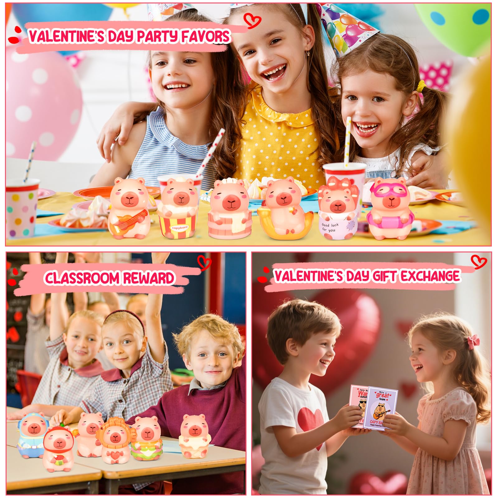 MINYSIC Valentines Day Capybara Squishy Toys – 24 Pack for Classroom Exchanges & Party Favors