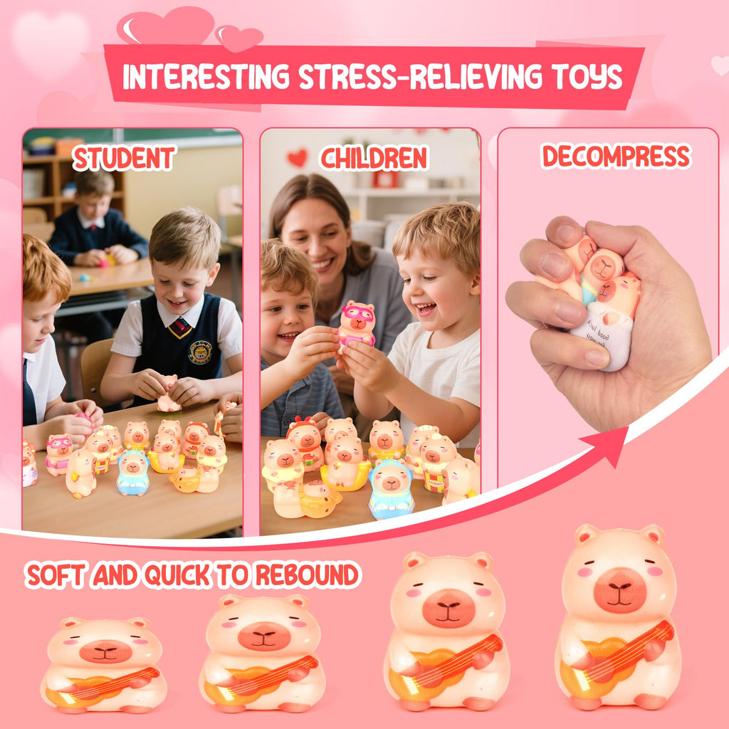 MINYSIC Valentines Day Capybara Squishy Toys – 24 Pack for Classroom Exchanges & Party Favors