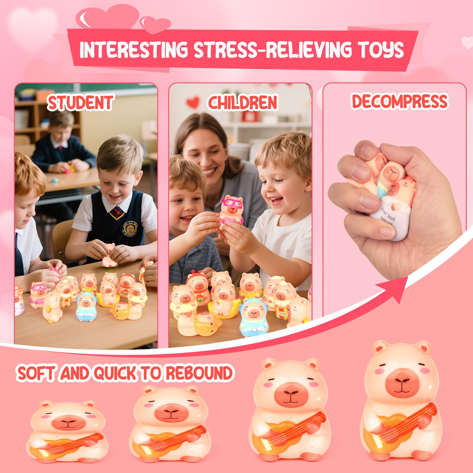 MINYSIC Valentines Day Capybara Squishy Toys – 24 Pack for Classroom Exchanges & Party Favors