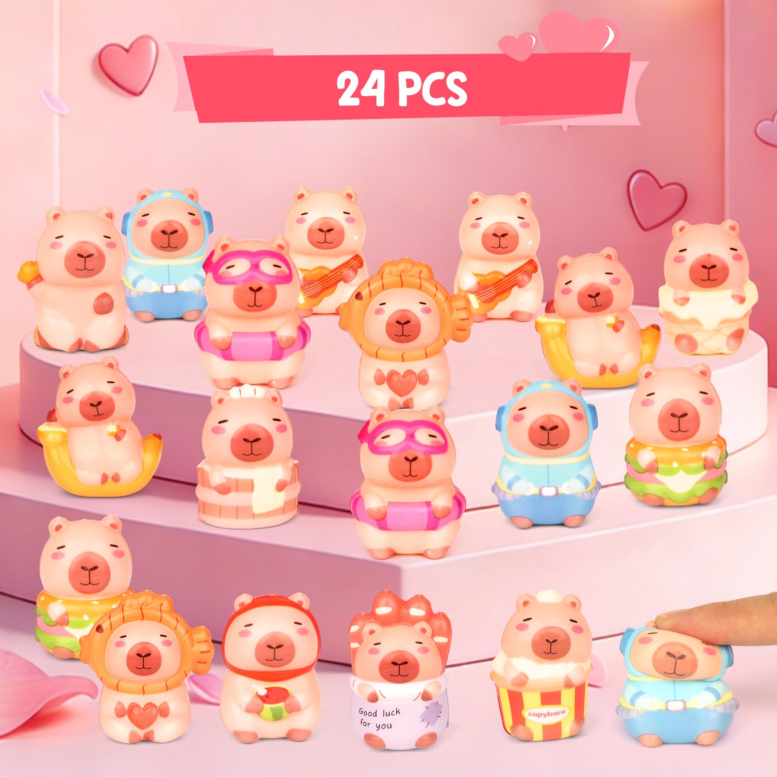 MINYSIC Valentines Day Capybara Squishy Toys – 24 Pack for Classroom Exchanges & Party Favors