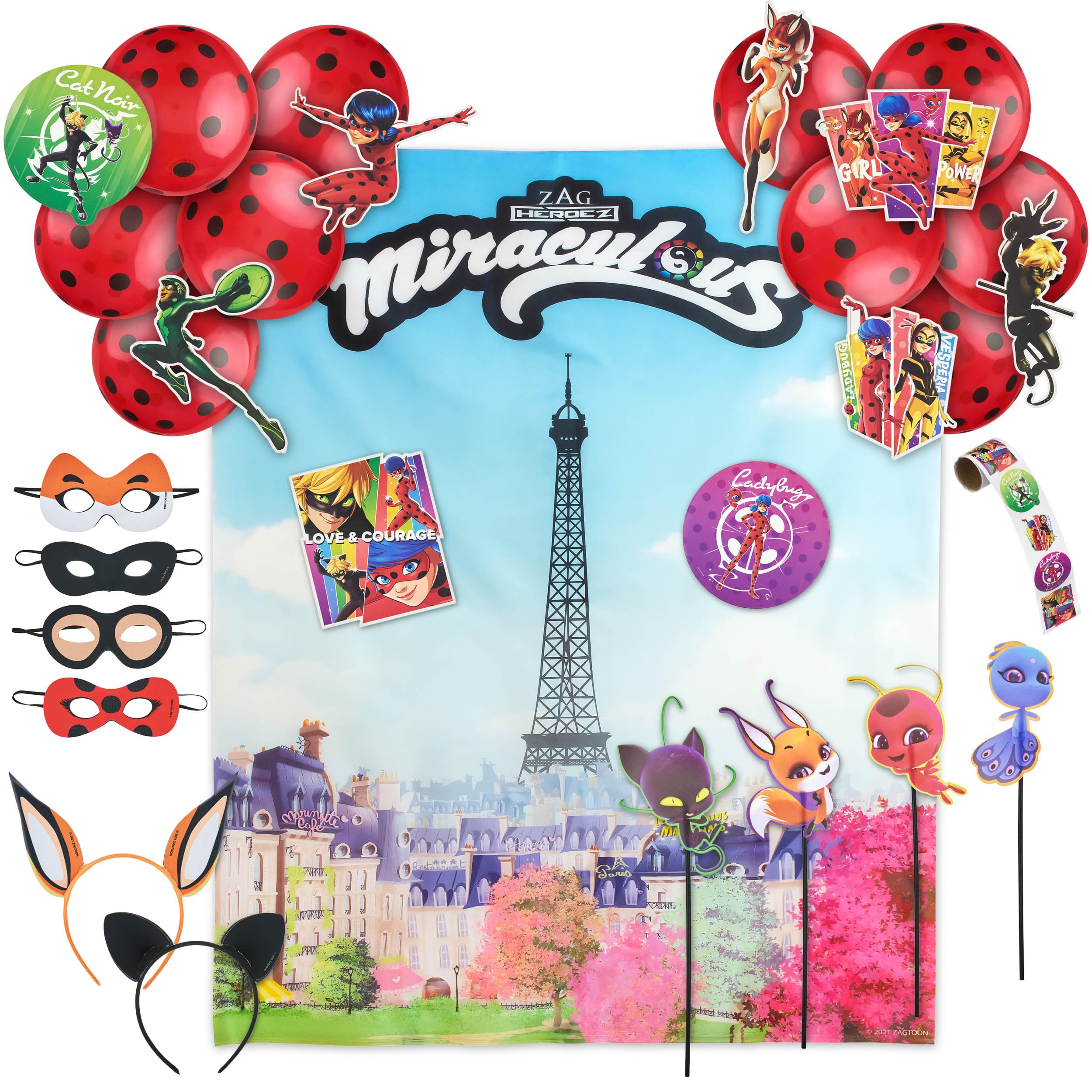 Miraculous Ladybug 50pc Birthday Party Supplies Set – All-in-One Celebration Kit with Backdrop, Props & Tableware