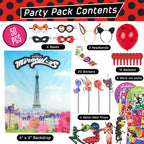 Miraculous Ladybug 50pc Birthday Party Supplies Set – All-in-One Celebration Kit with Backdrop, Props & Tableware
